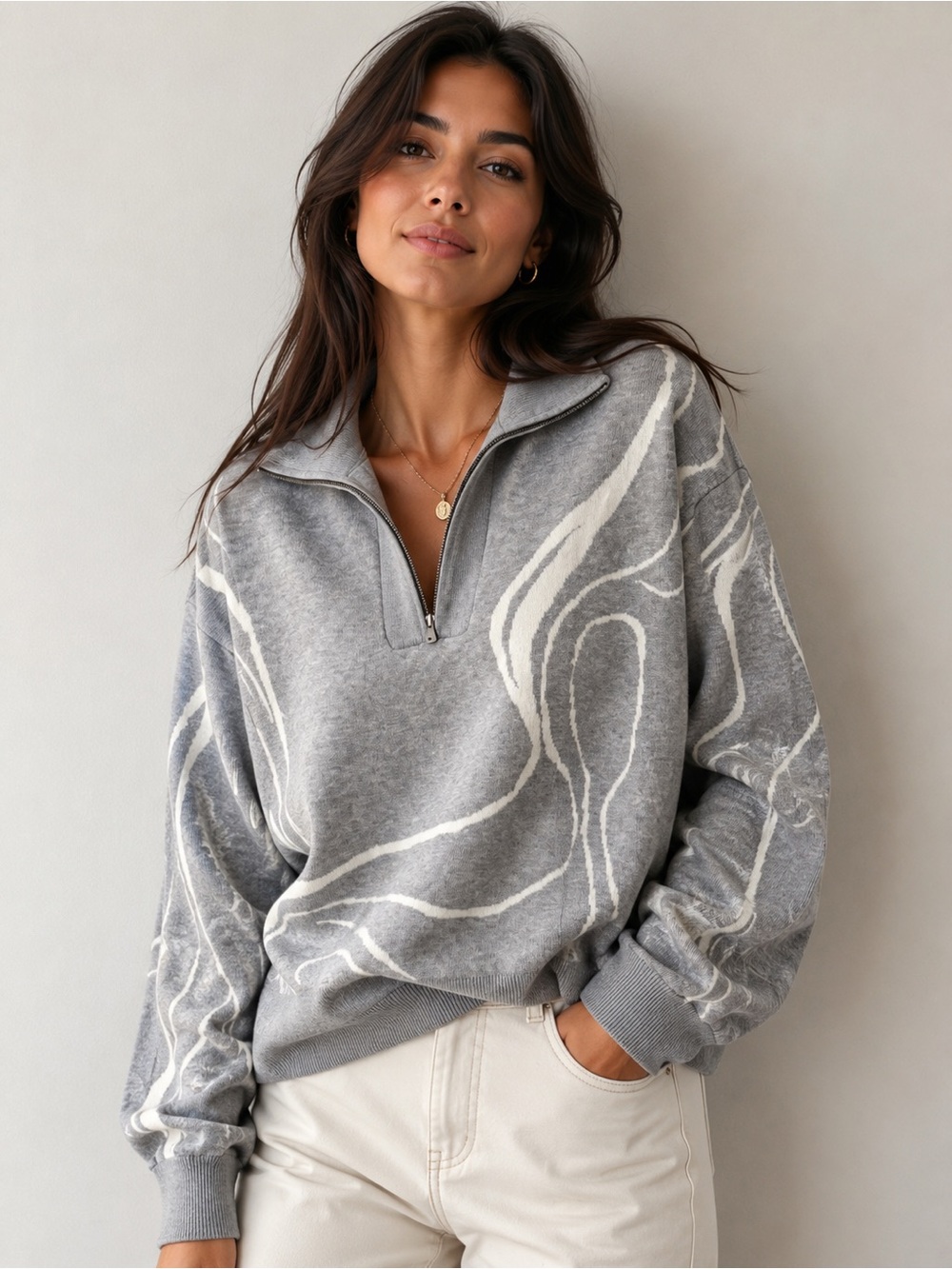 Nine West Gray Sweater with White  Abstract Swirl